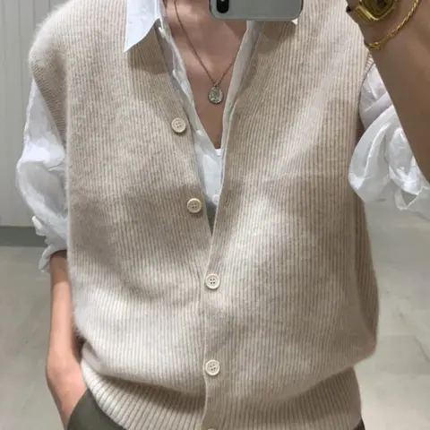 Women's Solid Color  V Neck Sweater Vest, Casual Sleeveless Knitwear for Spring & Fall, Fashion Women's Knit Clothing for Daily Wear, Fit