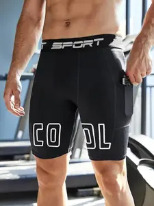 Men's Regular Fit Letter Print Sports Shorts, Athletic Wear Shorts, Casual Comfy Breathable Skinny Gym Shorts for Gym Workout Running, Men's Sport & Outdoor Clothing for Summer