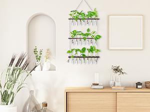 Renter-Friendly Large Indoor Plant Wall Hanger 3-Tier Glass Test Tube Planter 15.7" Wide for Small Apartments Office Spaces Decor Hanging