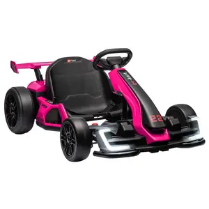 24V Kids Electric Drift Kart,300W Powerful Motor 8.5MPH, Big Battery, EVA Tires, Adjustable Length, Drift/Sport Modes, Brake Pedal, for Kids-RoseRed