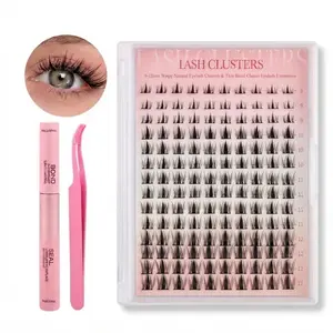 Ultra Fluffy Cluster False Eyelashes –  Volume Lash Extension Kit   Waterproof D Curl Extension Set with Bond & Seal and Precision Tweezers, Ultra Volume Thick 9-12mm Lashes