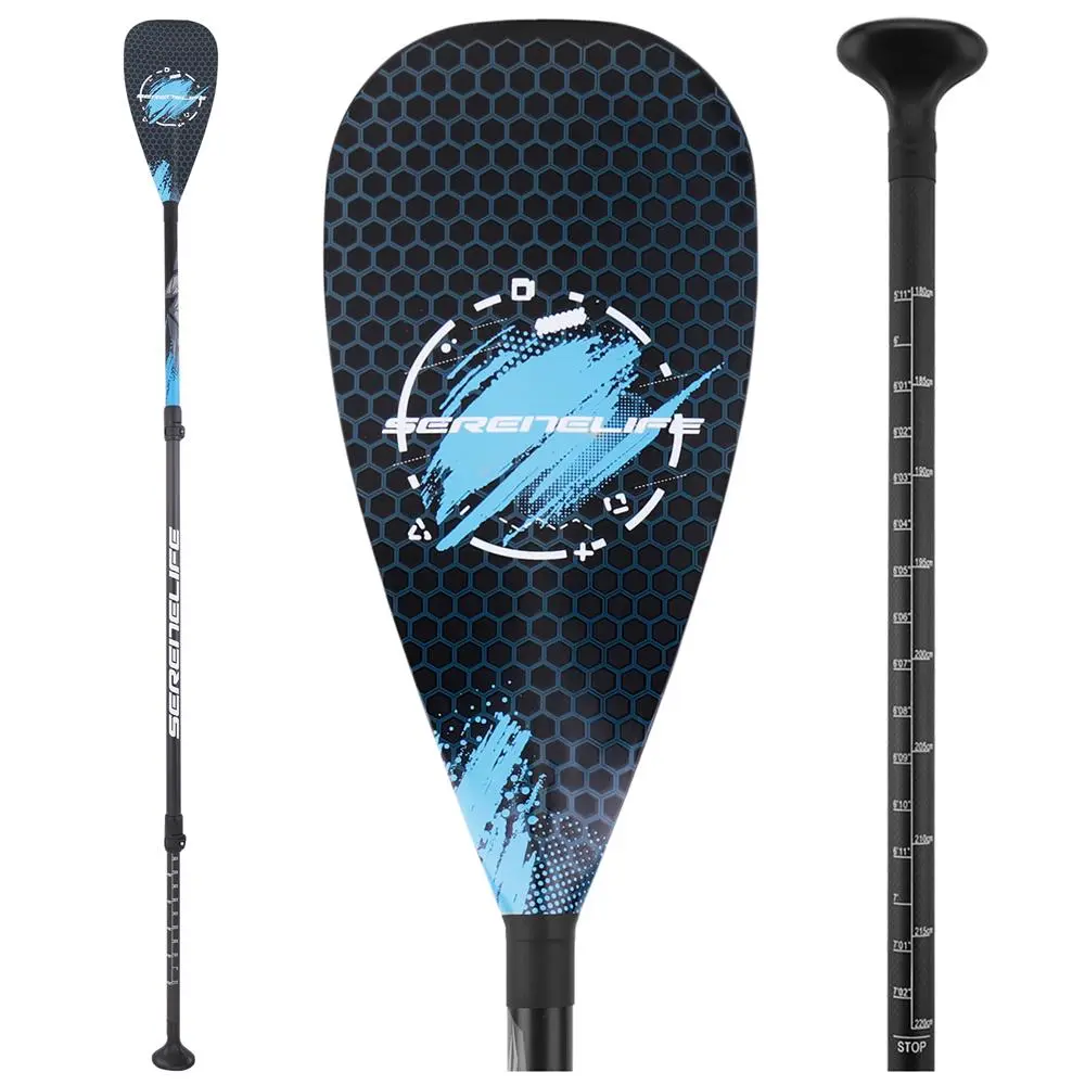 Adjustable Carbon Fiber SUP Paddle for Adults - Blue, Lightweight 3-Piece Stand Up Paddleboard Paddle with Abs Handle, Oval Clamp Lever Lock, Compact Portable Design, Includes Carrying Bag for Surfing, Racing
