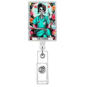 Nurse Themed Badge Holder, 1 Count/3 Counts Retractable Badge Reel, Acrylic ID Holder with Clip for Nurses, Doctors, Students & Office Staff, Removable Cardholder