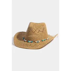 Fame Turquoise and Shell Star Beads Strap Western Straw Hat
