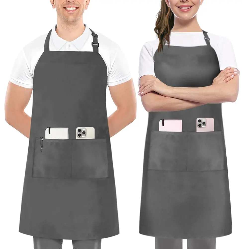 Adjustable Strap Bib Aprons (2-Pack) for Adults - Anti-Stain, Decorative Protective, Bib Holder, Fabric Material, 2 Pockets, Water & Oil Resistant Cooking Aprons, Adjustable Strap Aprons, Anti Stain Aprons
