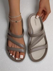 women's fashionable plain color slides, casual comfortable soft elegant open toe slippers for indoor outdoor wear, casual flat sandals, summer beach slippers, footwear, walking shoes, slide sandal