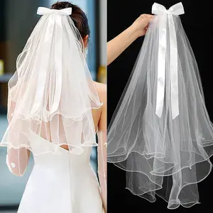 White Tulle Bow Veil Hairpin Pearls Wedding Bachelorette Hen Party Elegant Bridal Veil Hair Clip Gifts Women Hair Accessories
