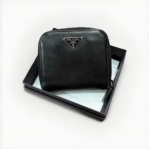 Pre-owned PRADA As Seen On Screen As Seen On Screen G69 Black Compact Zippy Saffiano Leather Wallet ️ $499