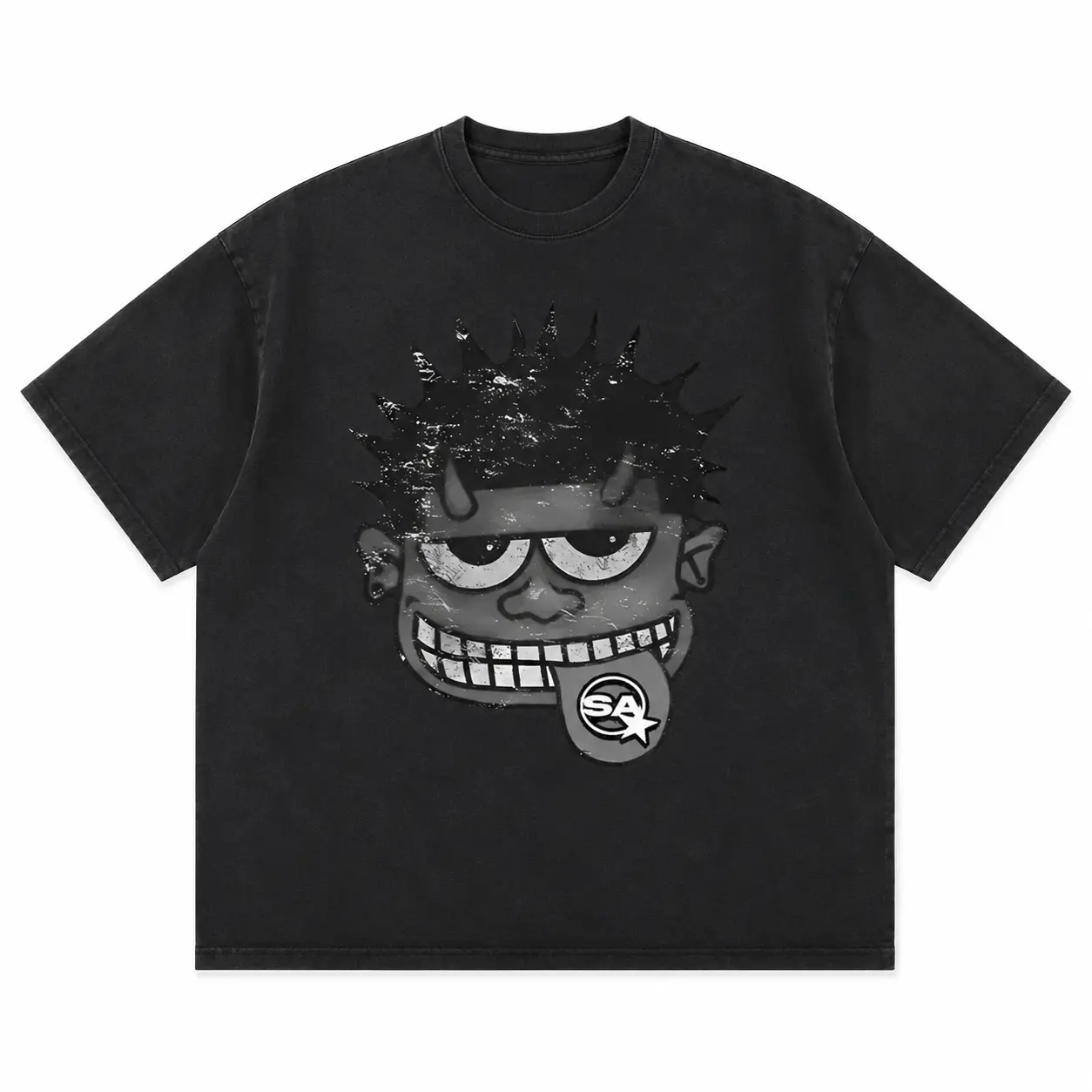 Monster Graphic Cropped T-Shirt for Women, Edgy Streetwear Style Jet Black Cotton Blend Top with Short Sleeves and Reinforced Hem, Shortsleeve, Smooth, Graphic Shirts, Good Graphic Tees