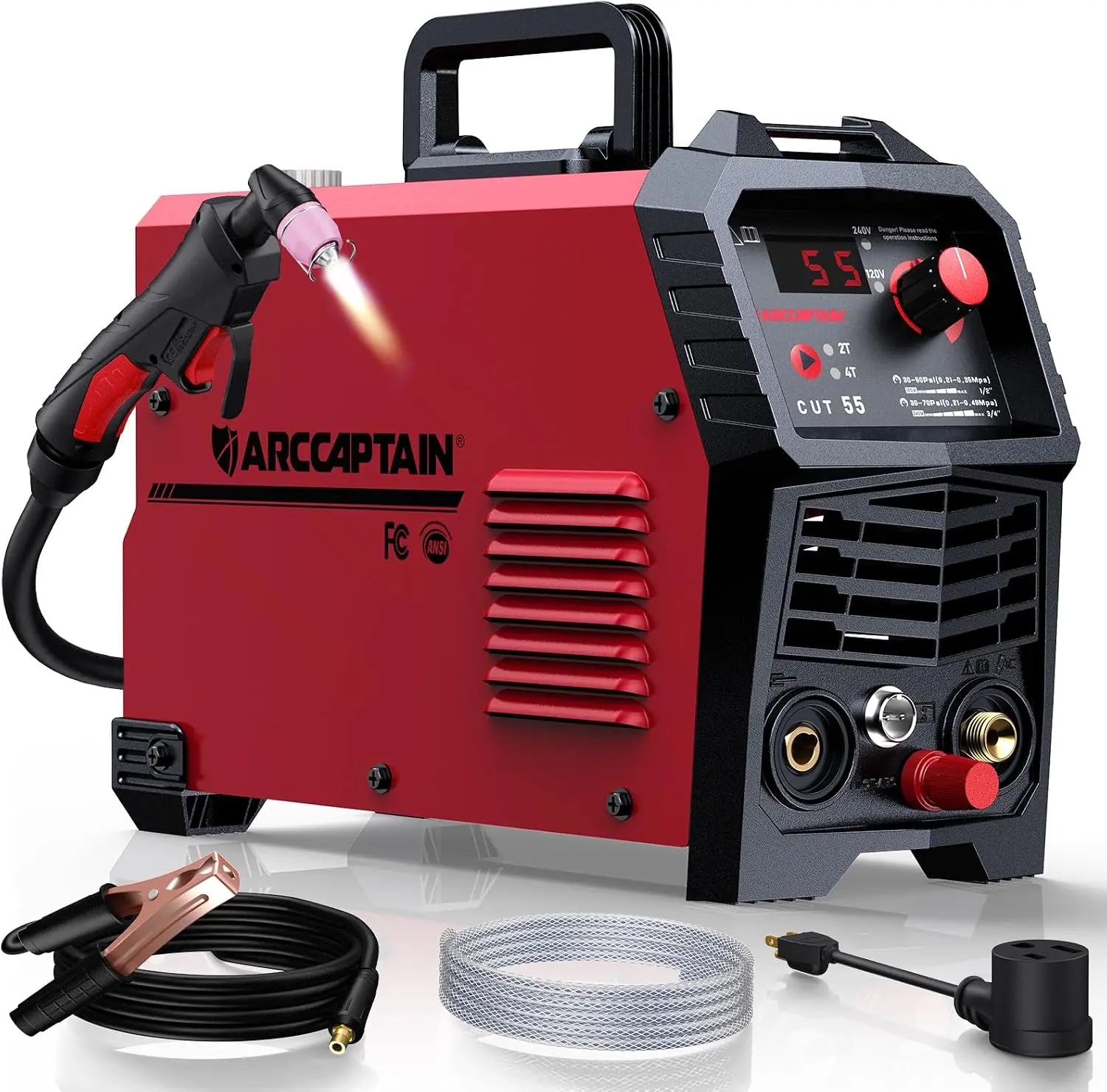 ARCCAPTAIN 55A Plasma Cutter Machine, Non-Touch Pilot Arc, 120V/240V 3/4" Max Cut, 1/2" Clean Cut, 2T/4T, HF Pilot Arc, DC Inverter IGBT, Clean Cuts on Rusty or Dirty Metal, For Home DIY