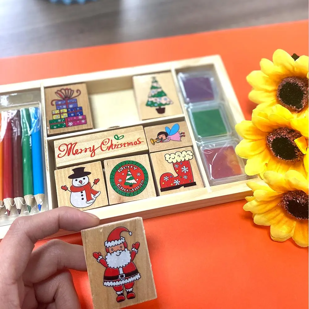 Wooden Christmas Themed Stamp, 1 Count Cute Cartoon Pattern Stamp, DIY Decorative Stamp for Scrapbooking & Journal Making, Wooden Stamper