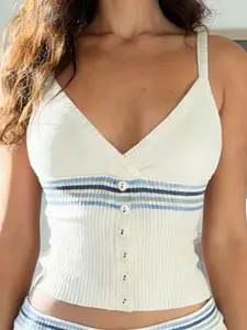 Women's Striped Knit Crop Top V Neck Y2K Street Fashion Slim Fit Spring Summer Basic Versatile Sleeveless Tank Top Without Pants