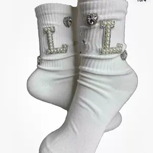 Pearl L Initial Gemstone Socks. 6-10