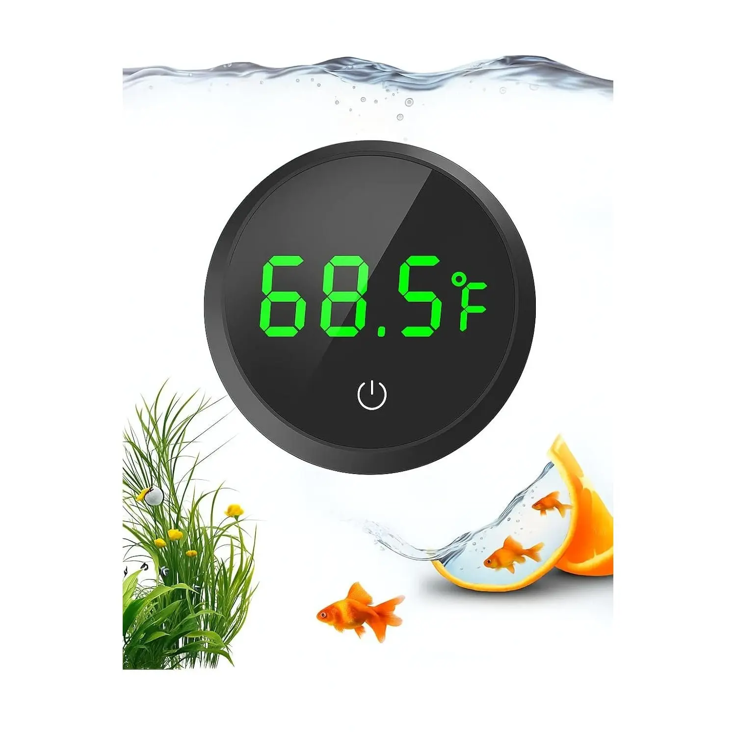 Wireless High Precision Fish Tank Thermometer - Compact, LED Display, Smart Touch Screen, Touch Wakeup, Real-Time Temp, 0.18°C Accuracy, 3V Power, Fish-Safe, Metal Probe, Includes 1 Unit, 1 User Manual