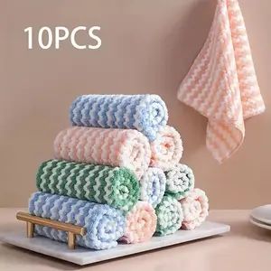 100% Coral Fleece Kitchen Towels, Ultra-Soft Absorbent Quick-Dry Dishcloths 9.8x9.8 Inches, 10-Pack