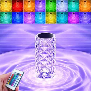 RGB Crystal Rose Wave Table Lamp - 16-Color Changing, Remote & Touch Control, Rechargeable Dimmable LED Ambient Glow, Cordless Portable Night Light for Bedroom, Home Decor