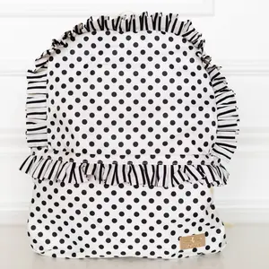 Black Polka Stripe Ruffled Nylon Backpack