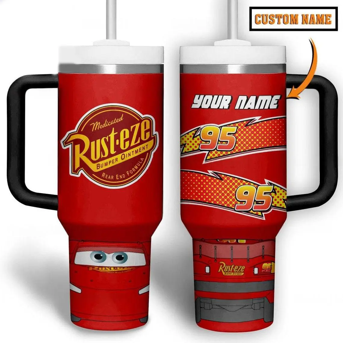 Custom Car Tumbler 40Oz, Personalized Tumbler With Handle, Cars Movie Lover Gifts