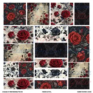 Dark Romance Patchwork Element Sheet – Red & Black Gothic Roses – Pre-Cut Printed Vinyl (10x10 or 12x12)
