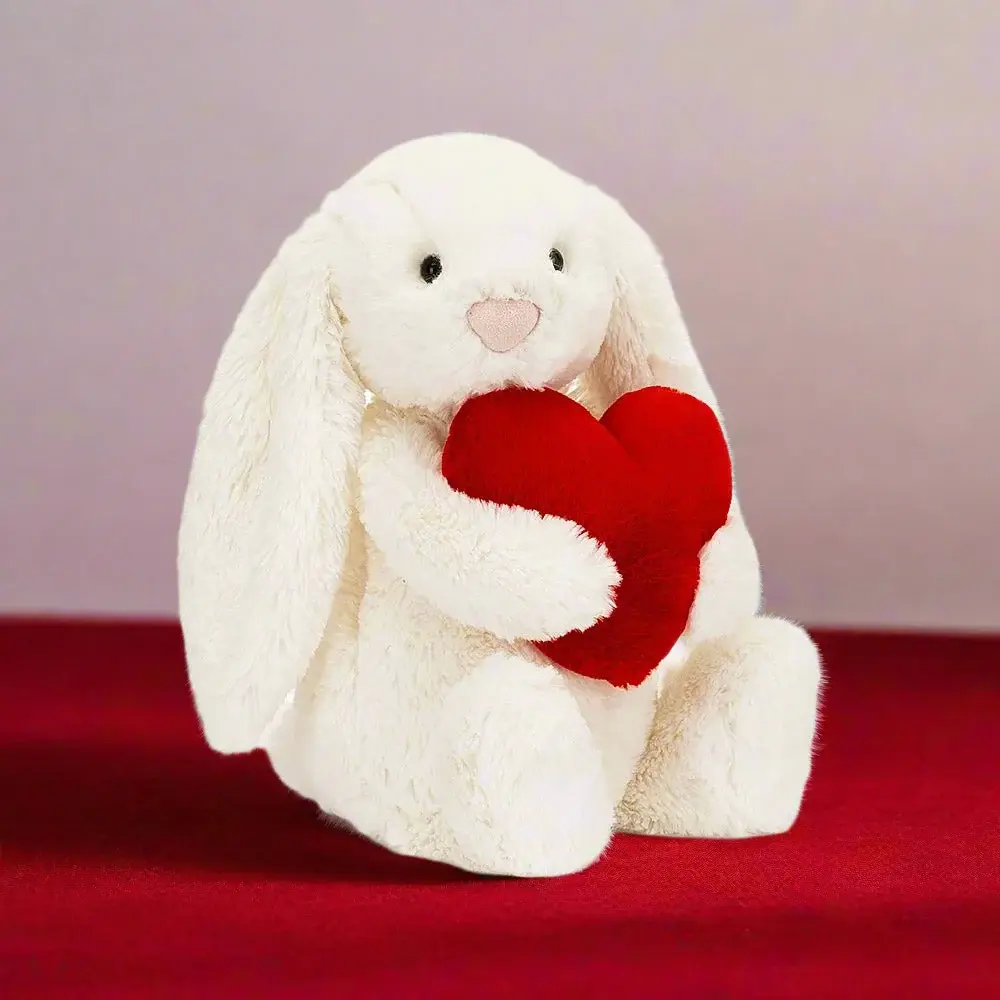 Cute Bunny Plush with Heart | Soft Rabbit Stuffed Animal | Kawaii Valentine Plush Toy | Cozy Gift for Kids, Girlfriend & Bunny Lovers