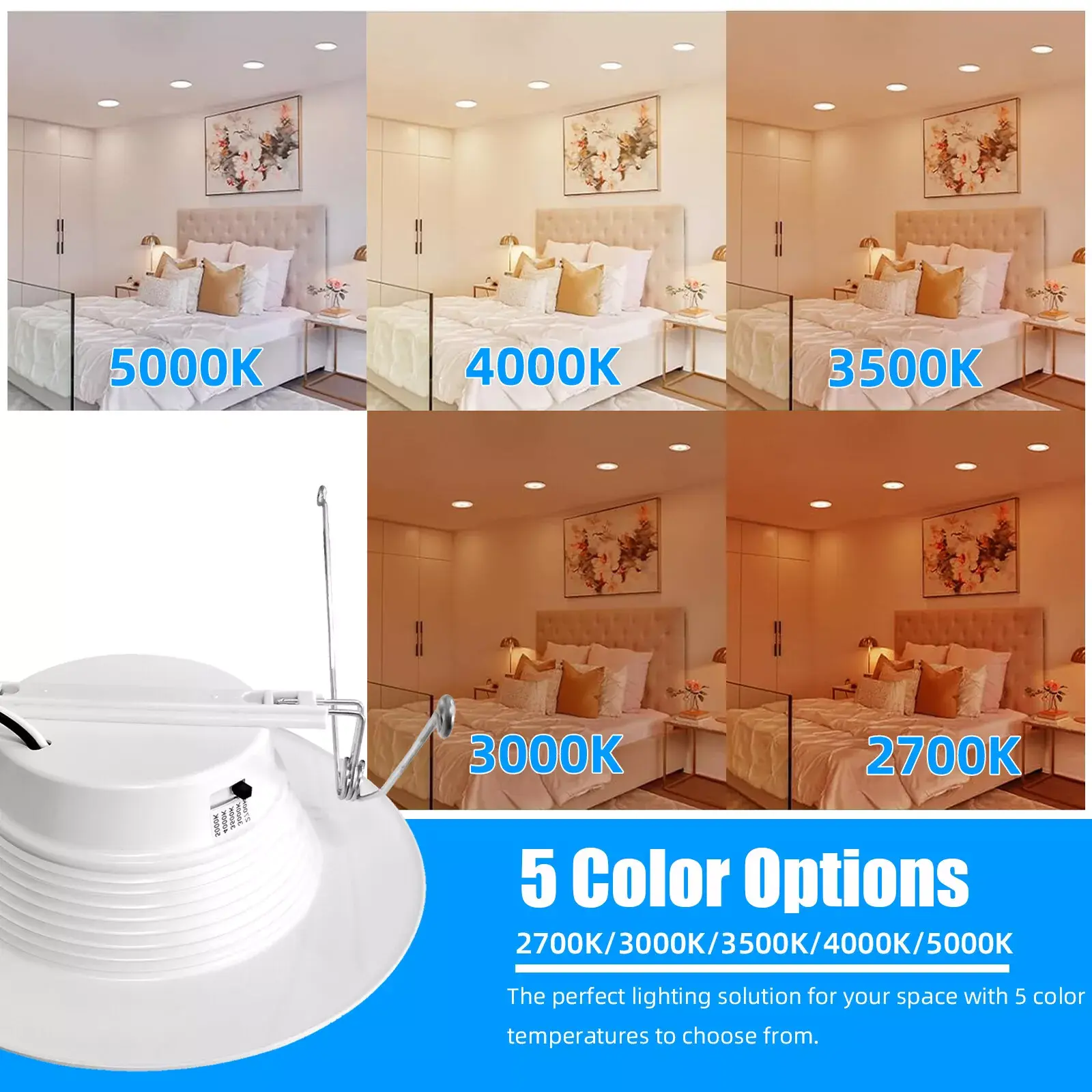 SEURON 12-Pack 6-in E26 LED Recessed Retrofit Lamps with AC Power Supply Adaptor, 12W 1050 Lumens, 5CCT Adjustable Color Temp, Dimmable Ultra-Thin Smooth Trim Lights, 15W Equivalent, Energy Star ETL Listed for Kitchen Home