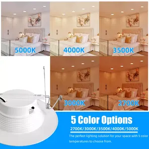 SEURON 6/12-Pack 6-inch E26 LED Recessed Retrofit Lights with Adaptor, 12W 1050 Lumens, 5CCT Adjustable Color Temperature, Dimmable Ultra-Thin Ceiling Lamp for Kitchen & Home