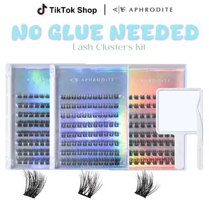 APHRODITE No Glue Lash Kit Jelly-Coated Base Self-Adhesive Individual Eyelashes with Tweezers & Handheld Mirror-D-Curly Individual Lashes 8-16mm Easy Press on Lash Natural, Beginner-Friendly