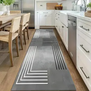 One Gray Minimalist Pattern Kitchen Mat - Non-Slip, Soft Polyester Fiber, Rectangle, Washable, Modern Geometric Rug, Great for Kitchen Countertops or Dining Tables, Kitchen Rugs