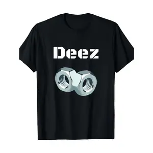 100% Cotton Men's Graphic T-Shirt - Funny "Deez Nuts" Design, Casual Crew Neck, Short Sleeve, Black, Regular Fit, Geometric Pattern