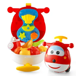 Super Wings Beach Toys Playset, Beach Toy for Kids Age 3+,Sandbox Toys 10 Pieces Including Shovel, Rake, Watering Can, Water Wheel and 6 Sand Molds - Travel Beach Toy