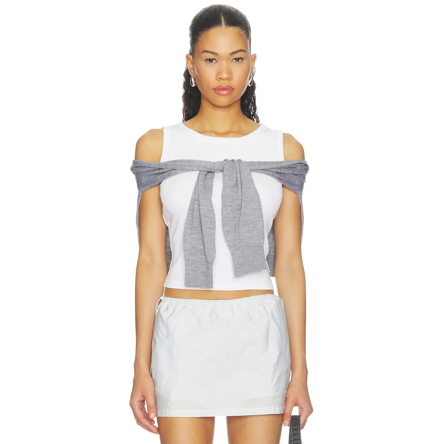 Alexander Wang Pre-styled Tank Top With Draped Cardigan in Heather Grey & White