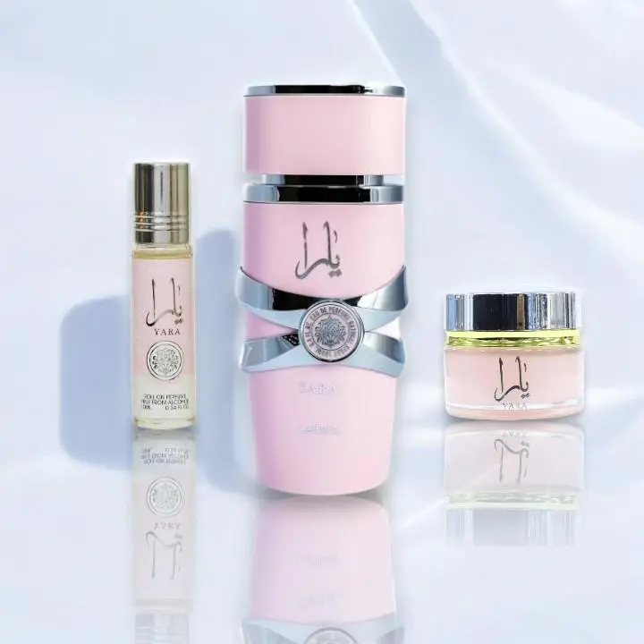Lattafa Bundle | Yara | Women's Fragrance | 10 ML - 100 ML | Eau De Parfum + Concentrated Roll on Oil + Cream | Tangerine - Heliotrope & Orchid