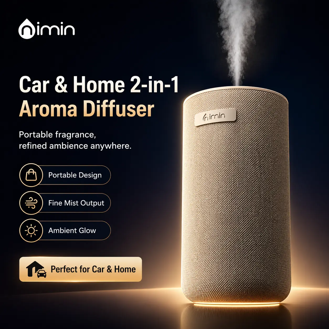 Nimin Auto On Off  Fragrance Diffuser with 6 Essential Oils Waterless Cordless Aromatherapy for Car Home Adjustable Scent Air Freshener Rechargeable Portable 4.0 Nebulizing Tech Works with All Oils