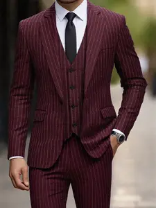 Men's Long Sleeve Pinstripe 3 - Piece Suit for Business Casual, Semi - Formal Wedding & Prom Occasions Men's Long Sleeve Pinstripe 3 - Piece Suit for Business Casual, Semi - Formal Wedding & Prom Occasions