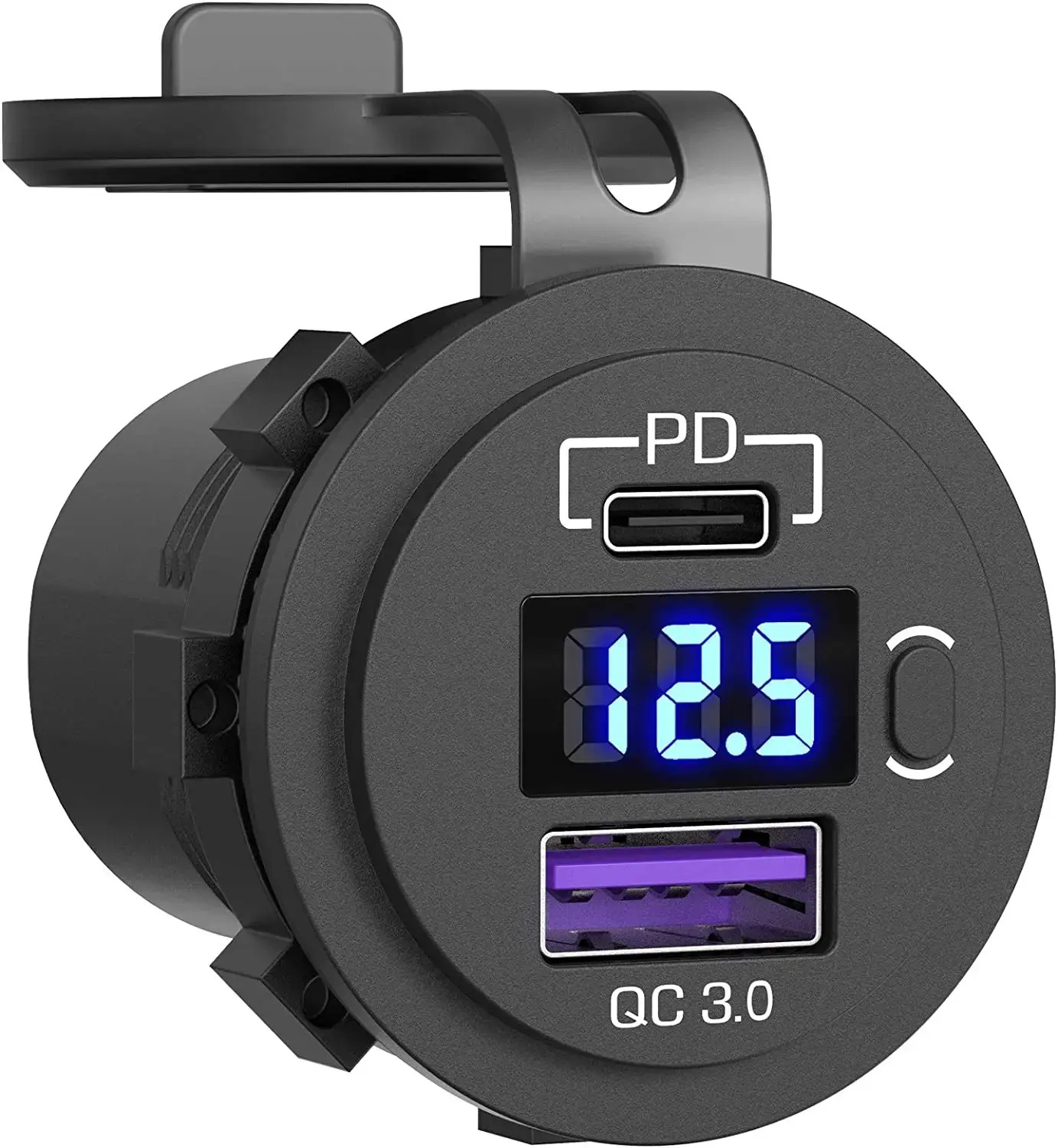 USB C Car Charger Socket 12V/24V Dual USB Socket PD3.0 and QC3.0 Car USB Port With LED Voltmeter and On/Off Switch multifunctional mobile phone super fast charging fm transmitter radio receiver