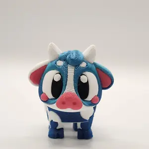 Cute 3D Printed Mini Cow Figure – Blue & White Desk Buddy Collectible