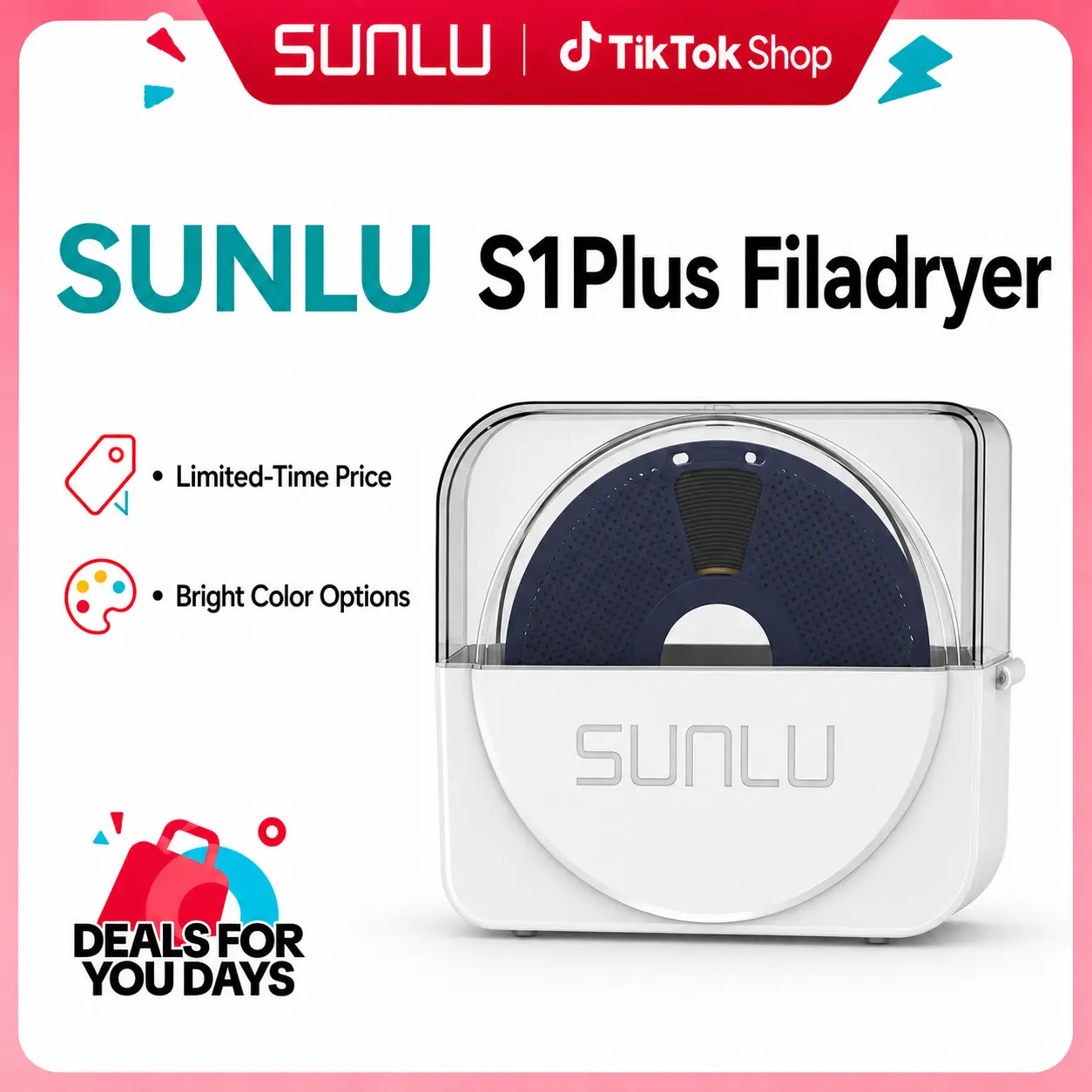 SUNLU Official Filament Dryer S1 Plus, 3D Printing Assistant Black Friday sales Built-in Circulation Fan, Filament Dryer Box Storage Box for 3D Printer Filament 1.75 2.85 3.00, S1 Plus White suit for bambu filament Black Friday sales Christmas  gitf summe