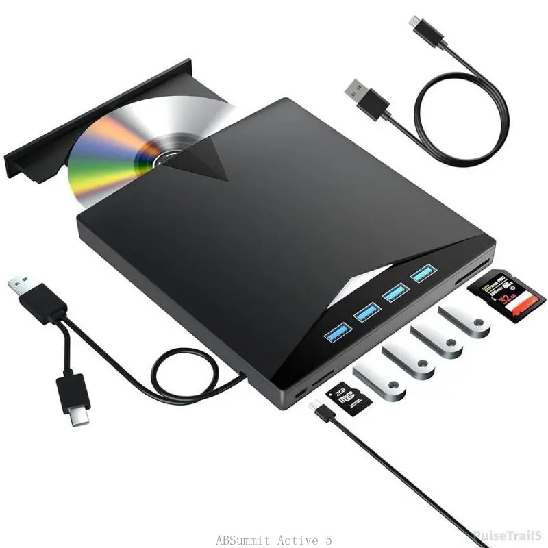 7 in 1 USB 3.0 & Type-C DVD Player, Portable CD/DVD Burner, External DVD Drive for Laptop Desktop PC, Compatible with Windows 11/10/8/7 LinuxPulseTrail5ABSummit Active