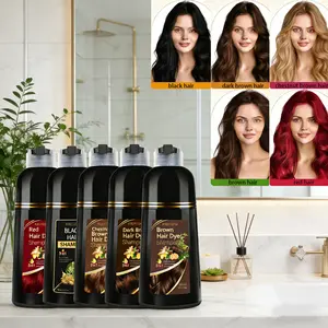 500ML Family Pack Black Hair Dye Shampoo, 3-In-1 Hair Color & Care, Gentle Herbal Extracts, Non-Irritating, Glossy, Healthy Look, 5 Colors Available, Conditioning Shampoo, Hair Coloring
