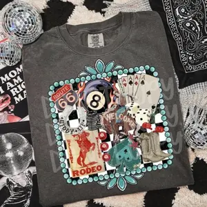 Comfort Colors Route 66 Western Cowgirl T-shirt, Giddy Up Turquoise Printed T-shirt, Western Boutique Wholesale, western stuff, country music shirt, western tee