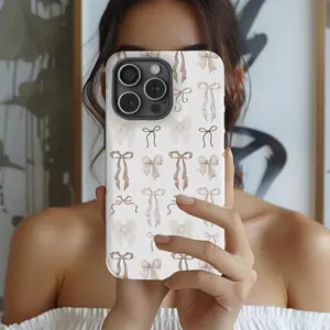 Soft Beige Bow Phone Case, Soft Girl Aesthetic 2 in 1 Phone Case, with Durable, Shock Absorbent, Fashionable Design. Compatible with Iphone 11, 12, 13, 14, 15 and 16 Pro Max and Pro Plus Series A creatively designed new phone case, perfect as a gift for y