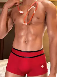 Men's Breathable Underwear Briefs Sexy Nurse Cosplay Two-Piece Set, Nightclub Style, Comfortable and Stylish