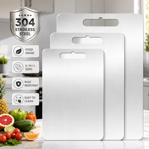 3PCS 304 Stainless Steel Cutting Board Set (S/M/L) – Food Grade Metal Chopping Boards for Kitchen, Ultrathin Durable Rust-Resistant Boards for Meat, Vegetables & Fruit, Easy to Clean Kitchenware