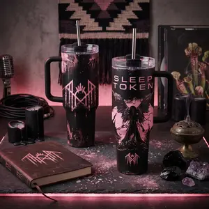 [MADE IN US] Sl3ep T0ken 40oz Tumbler With Handle & Straw, Sleep Token Band Fan Travel Cup, Rock Inspired Travel Tumbler, Vintage Music Drinkware