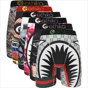 6PCS ETHIKA Men Underwear Breathable Sexy Men's Panty Lingerie Underpants Male Plus Size Fashion Shark Print Men Boxer Briefs Trunks