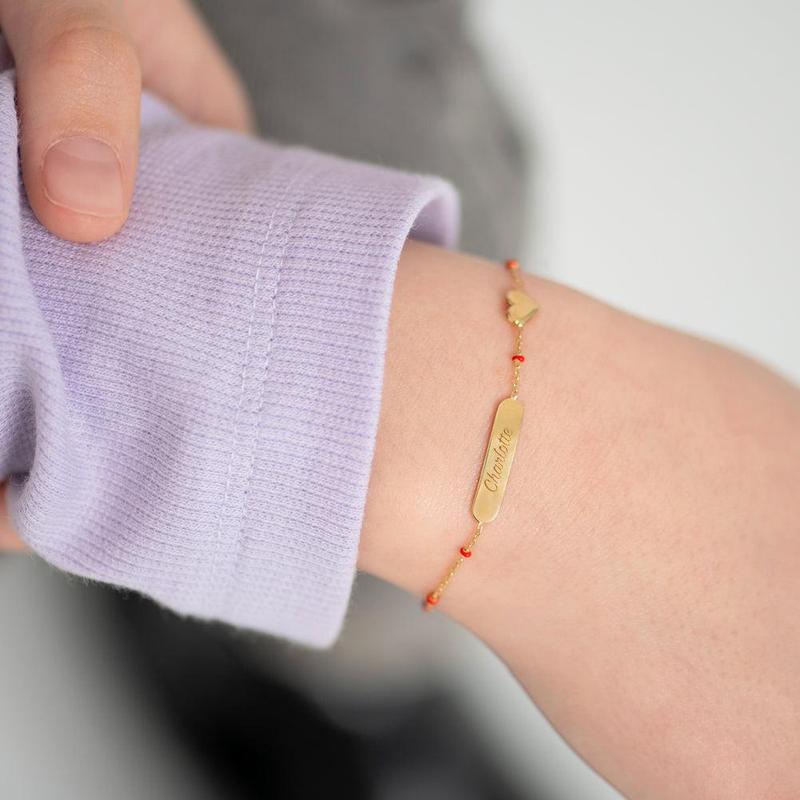 14k Gold 5"- 6" Engravable Heart Baby / Toddler / Kids Bracelet Enamel Satellite Chain