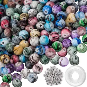 500 count Craft Beads for  Making, for Bracelets Making, Space  Beads in Ink Patterns with 50 count Spacer Beads and  String (8mm)