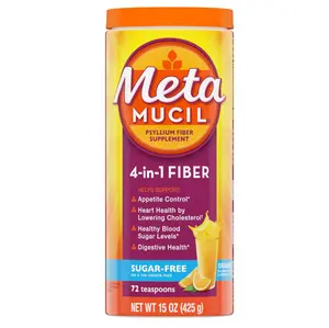 Metamucil 4-in-1 Psyllium Husk Fiber Supplement, Sugar-Free, 72 teaspoons, Orange Flavored, Daily Fiber Powder for Digestive Health, made with Plant-Based Psyllium Husk Fiber