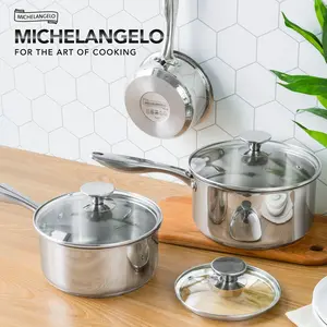MICHELANGELO 2 Piece Stainless Steel Saucepan Set-1Qt & 2Qt, Premium German Technology Sauce Pans, Induction Compatible 18/10 Stainless Steel Cookware