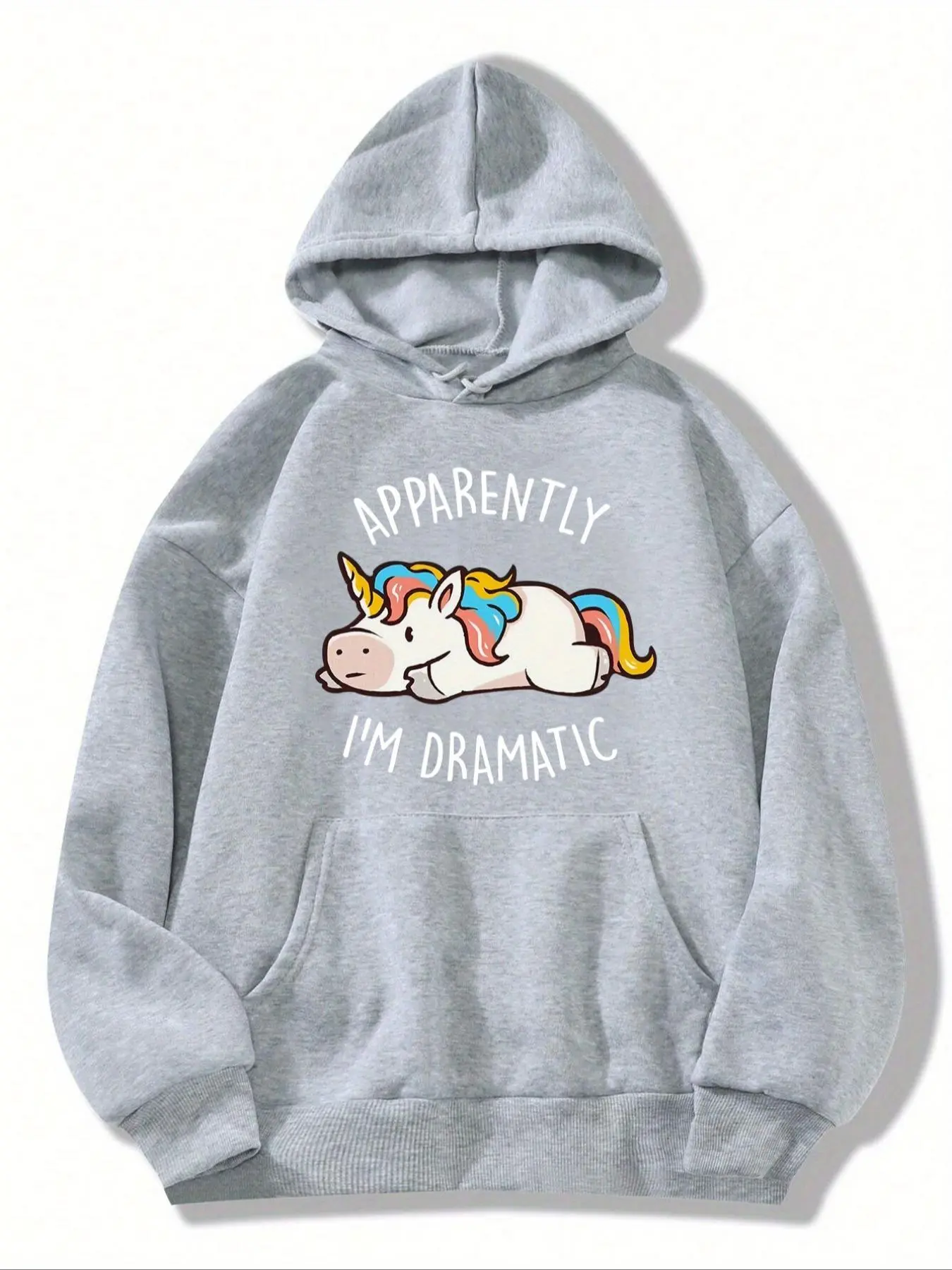 Women's Cartoon Unicorn & Letter Print Thermal Lined Drop Shoulder Hoodie, Cute Casual Drawstring Pocket Hooded Sweatshirt for Daily Holiday Outdoor Wear, Women Clothes for Fall & Winter